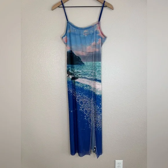 Celandine Printed Mesh Midi Dress Surfs Up Scene Print Small $88 Anthropologie - Picture 5 of 15